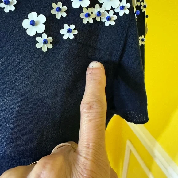 Tory Burch Black Top with White Floral Accents - Picture 10 of 14